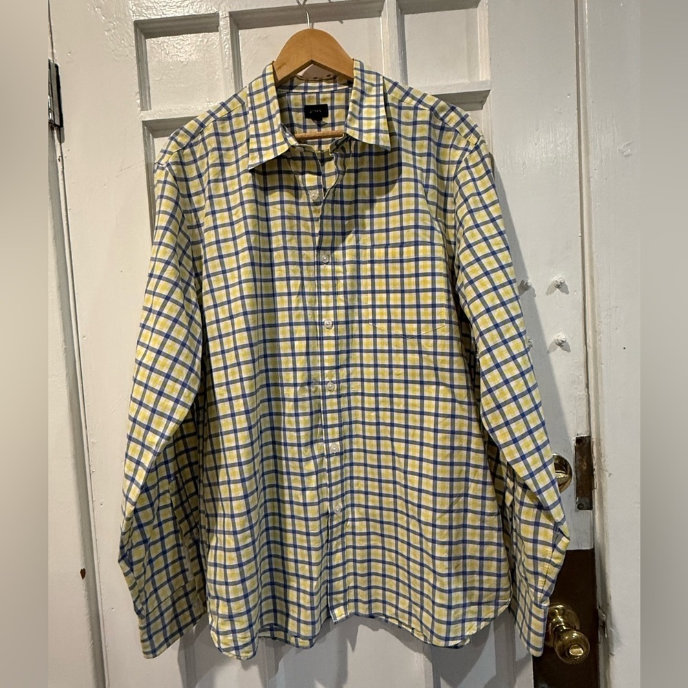 J. Crew Men's Yellow and Blue Plaid Shirt